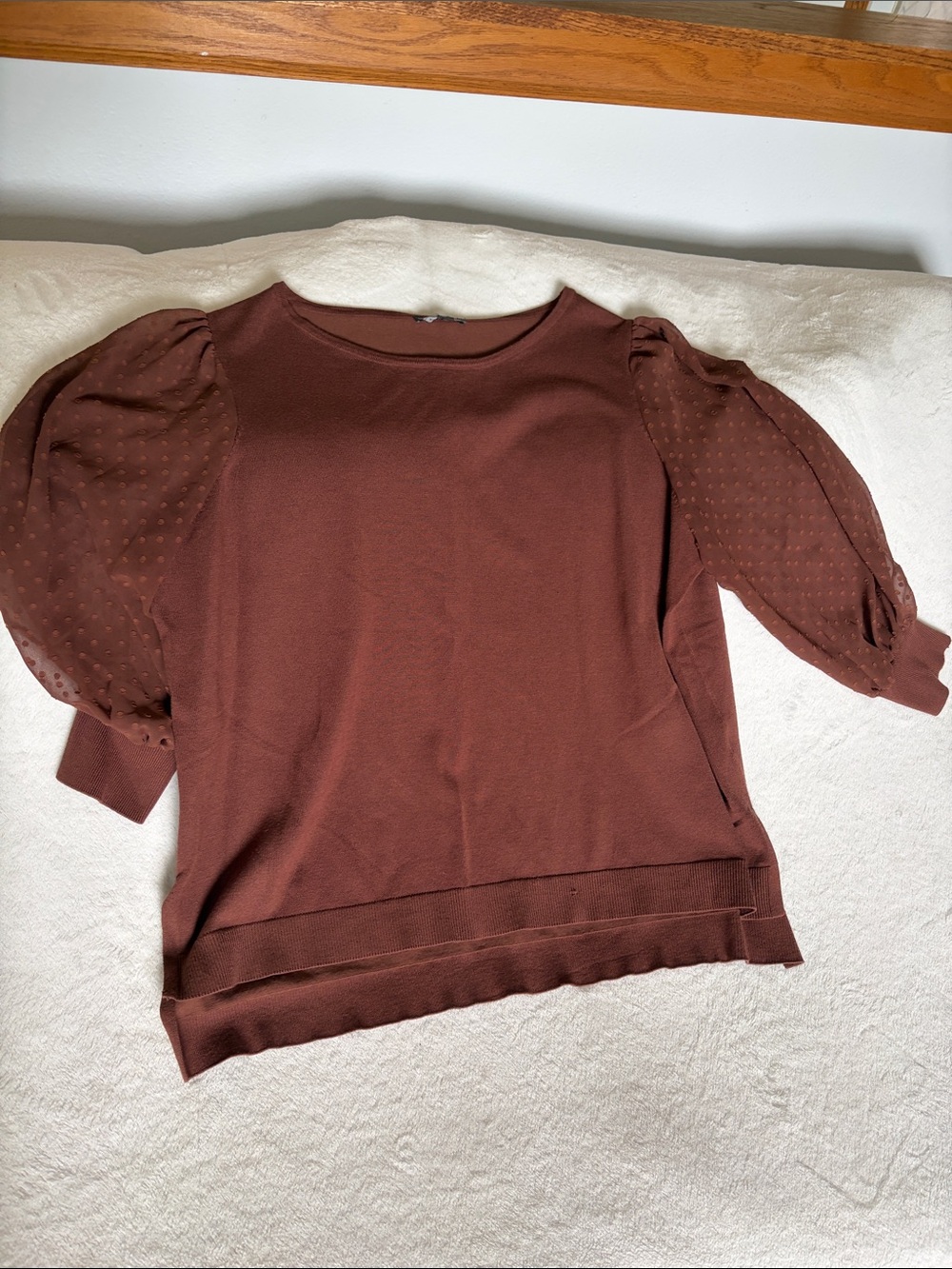 Adrianna Papell Chocolate Brown Puff Sleeve Knit Top